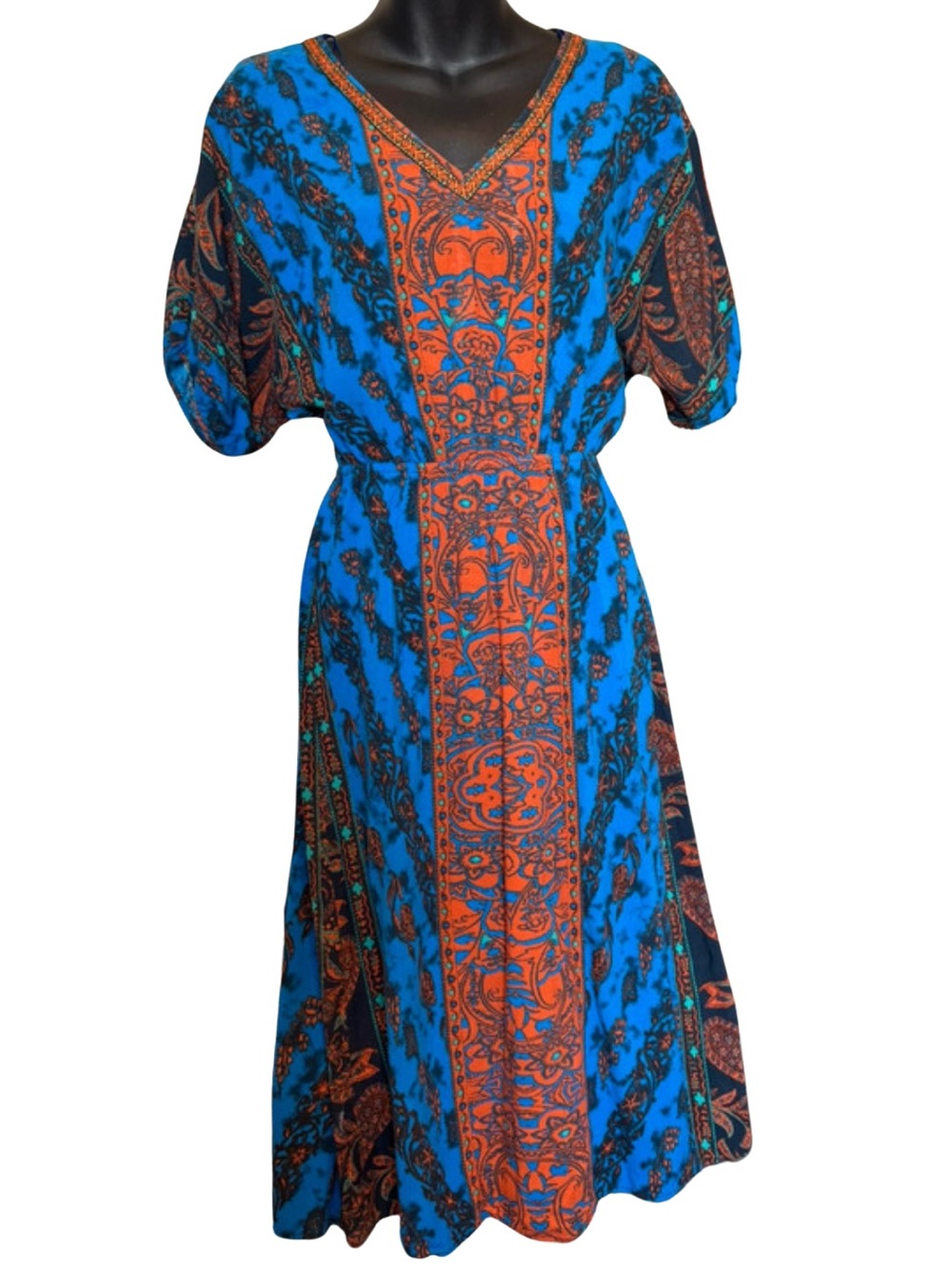 Flying Tomato Blue Orange Boho Midi Anthropologie Dress XS